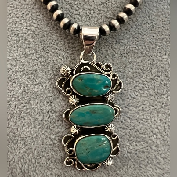 ❤️ Rare Morenci Turquoise Ststement Navajo Style 925 Pendant 2.36 x .97” 12.8gm - Picture 13 of 14